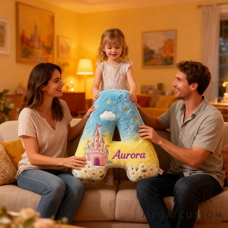 Personalized Graphic 3D Print Magic Castle Letter Pillow with Your Own Name Soft Stuffed Toy for Kids Unique Decorative Cushion for Girls' Room