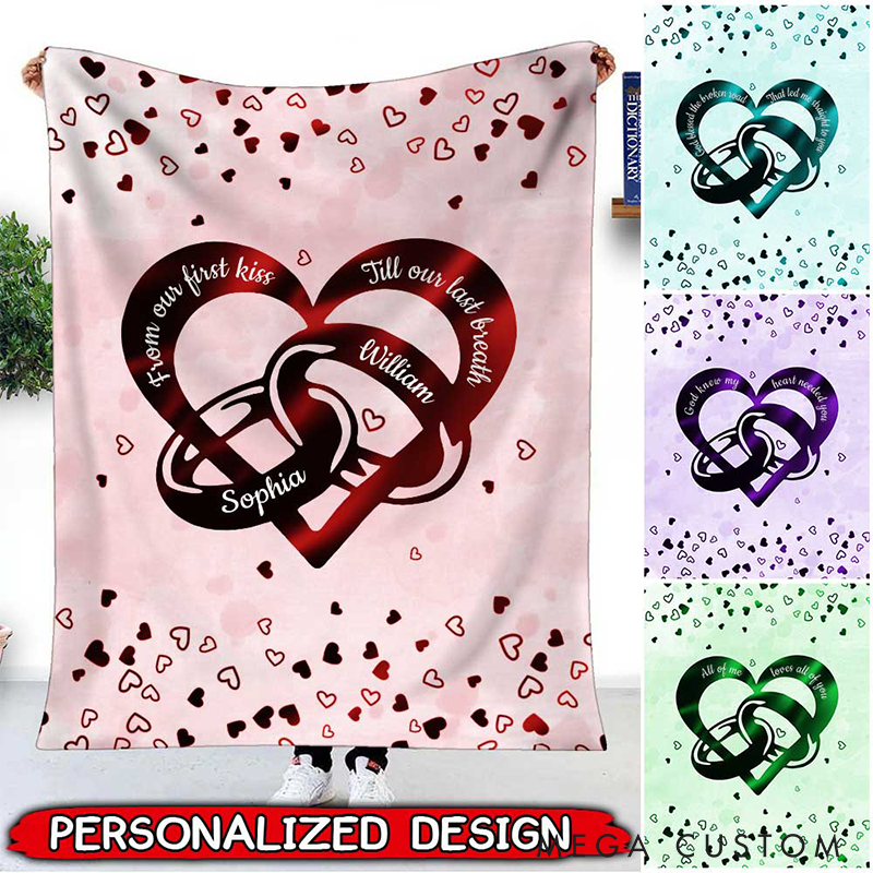 Personalized From Our First Kiss Till Our Last Breath Heart with Couple Rings Custom Valentine's Day Gift Blanket