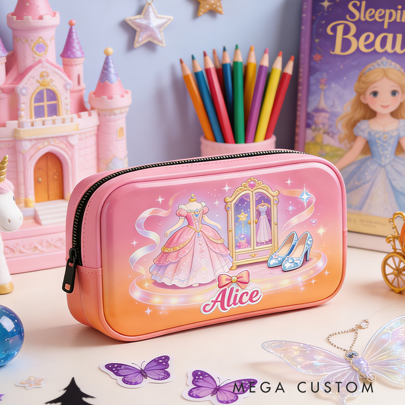 Personalized Enchanted Princess Pencil Case – Personalized name with Ballgown & Magic Mirror Design