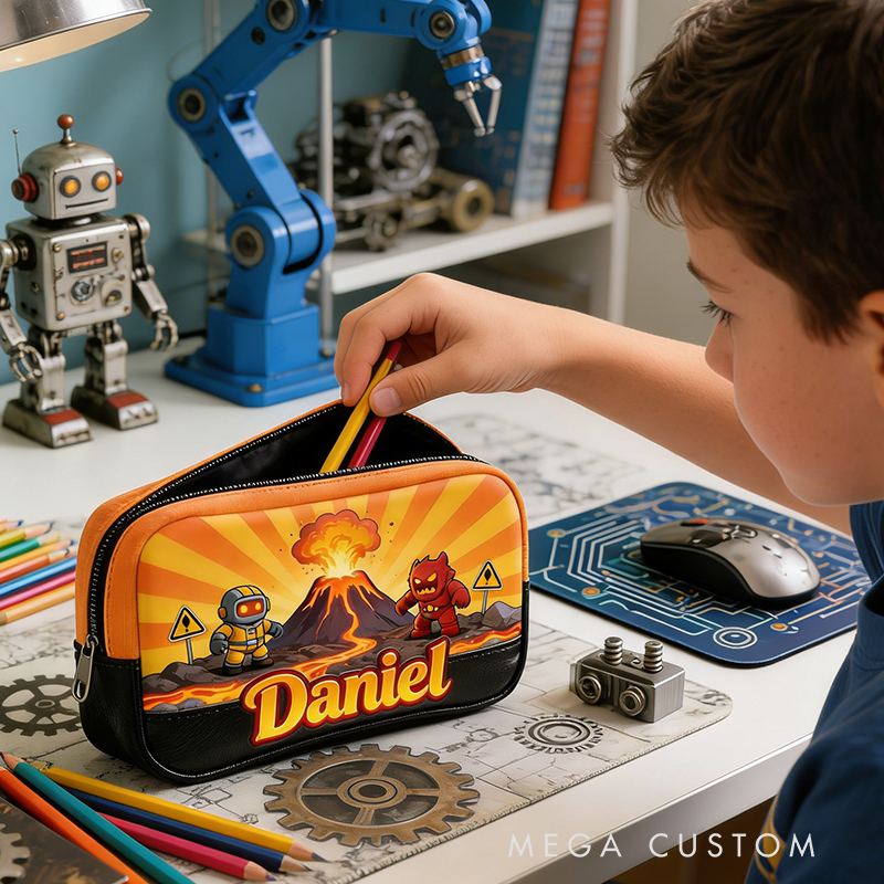 Personalized Space Explorer Pencil Case – Personalized name with Astronaut, Volcano & Alien Design