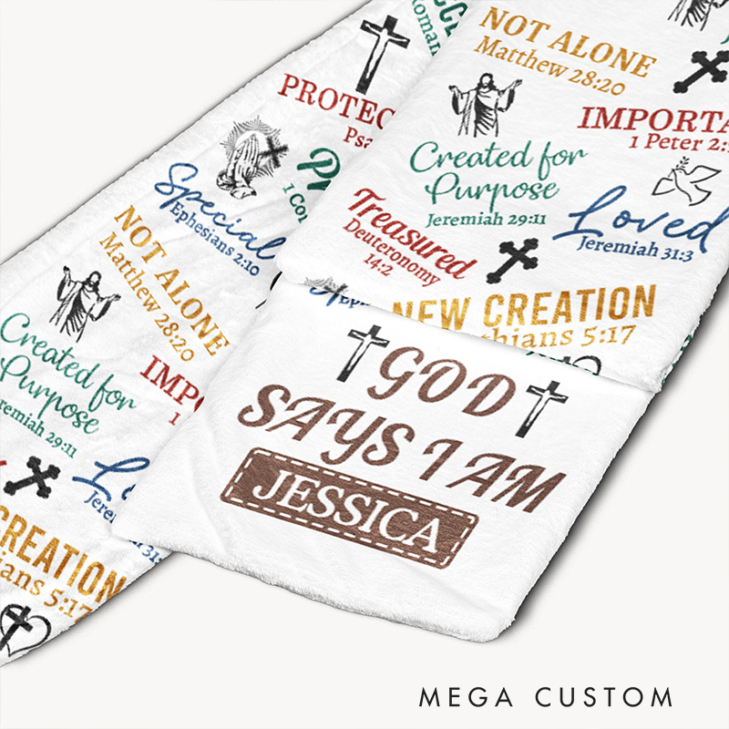 Personalized God Says i am Bible Verses Affirmation Scarf with Custom Name Religious Gift Faith Gift for Christians