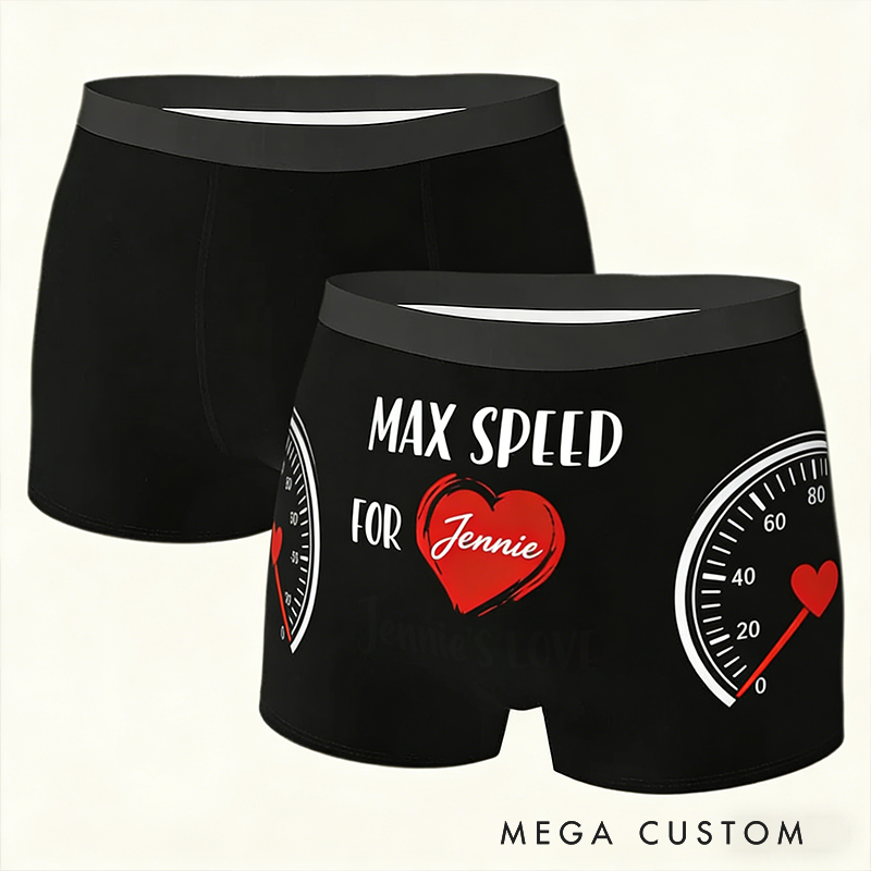 Personalized Max Speed For Name Boxer Briefs Custom Valentine Gift for Husband or Boyfriend Race Car Lovers