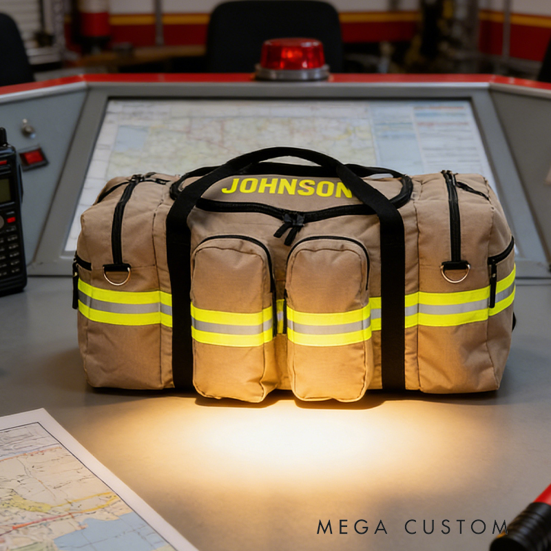 Personalized Custom Firefighter Duty Travel Bag – Personalized Tactical Gear Bag with Reflective Stripes