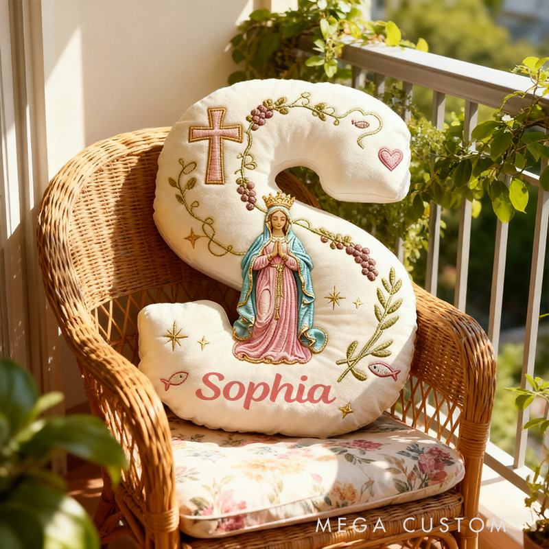 Personalized Cross Virgin Mary Letter Pillow with Custom Name Home Decor Graphic 3D Print Pillow Religious Faith Gift Catholic Gift