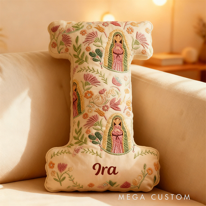 Personalized Our Lady of Guadalupe Letter Pillow with Custom Name Graphic 3D Print Pillow Religious Home Decor Catholic Gift for Women