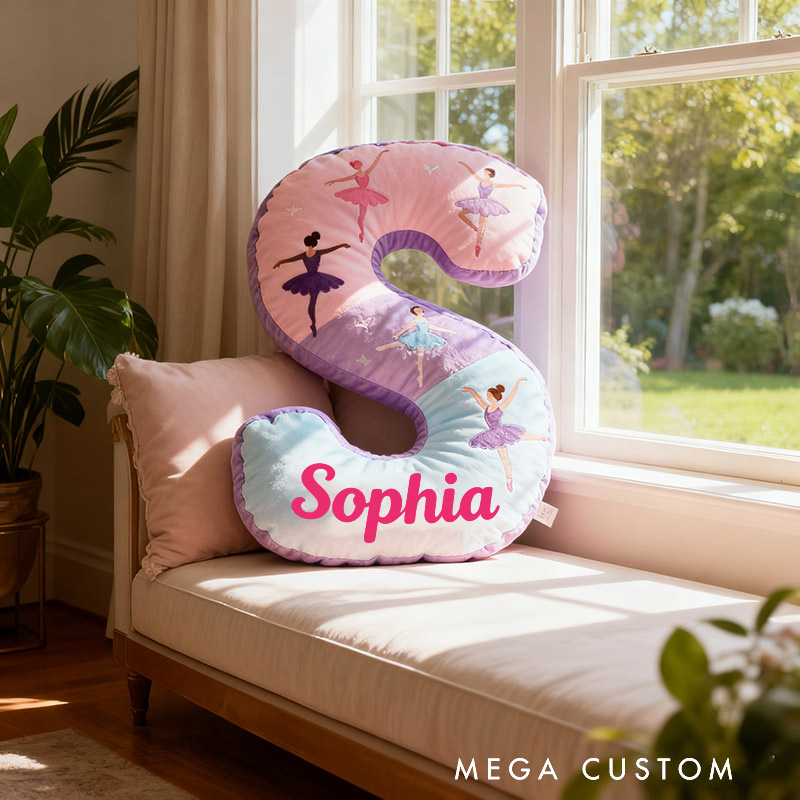 Personalized Graphic 3D Print Ballet Dancers Pillow With Your Own Name Soft Stuffed Toy for Kids Unique Decorative Cushion for Girls' Room