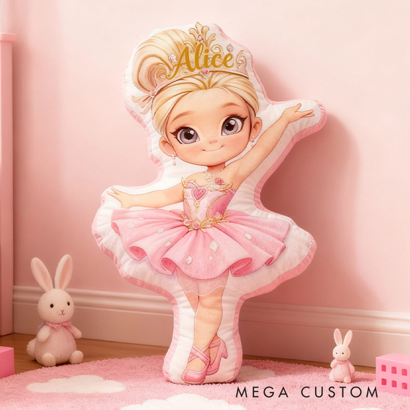 Personalized Ballet Dancers Pillow with Your Own Name Soft Stuffed Toy for Kids Unique Decorative Cushion for Girls' Room and Dance Studio
