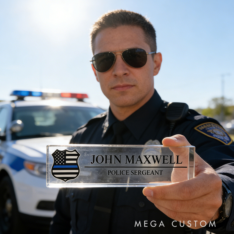 Personalized Custom Police Thin Blue Line Acrylic Desk Nameplate – Personalized Police Sergeant Office Plaque