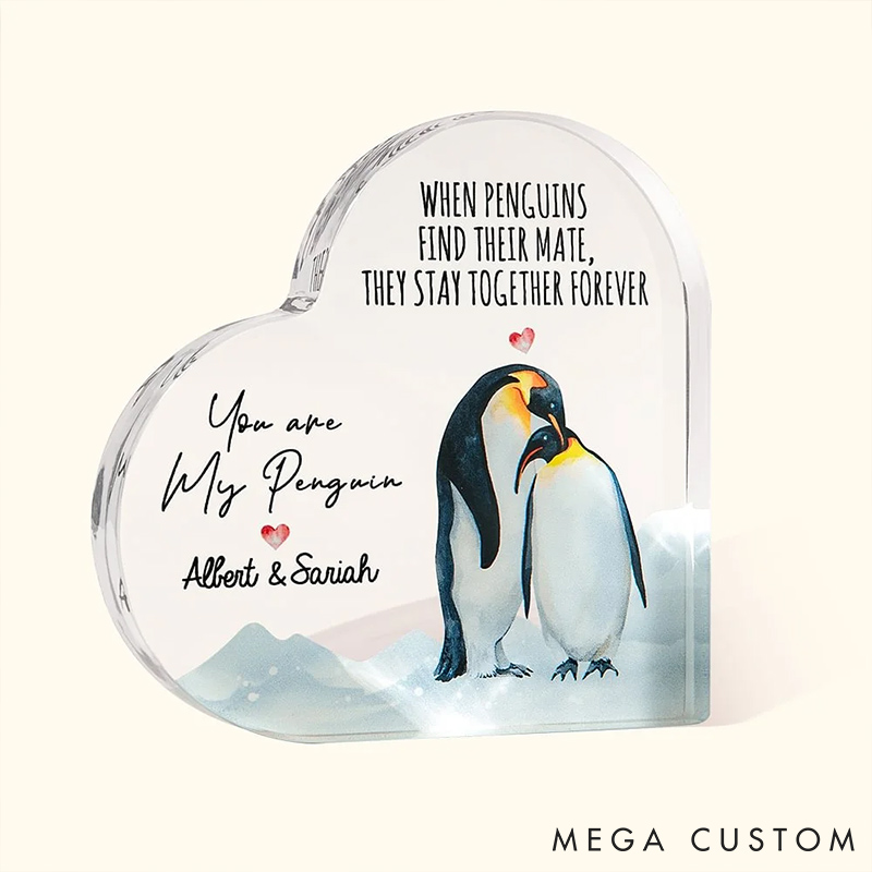 Personalized Couple You're My Penguin Heart Shaped Acrylic Plaque with Custom Name Anniversary Gift Valentines Day Gift for Girlfriend Boyfriend