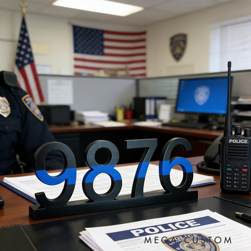 Personalized Police Officer Thin Blue Line Wooden Badge Number Thin Blue Line Decor Wooden Badge Police Gift Police Decor Police Academy Graduation Cop