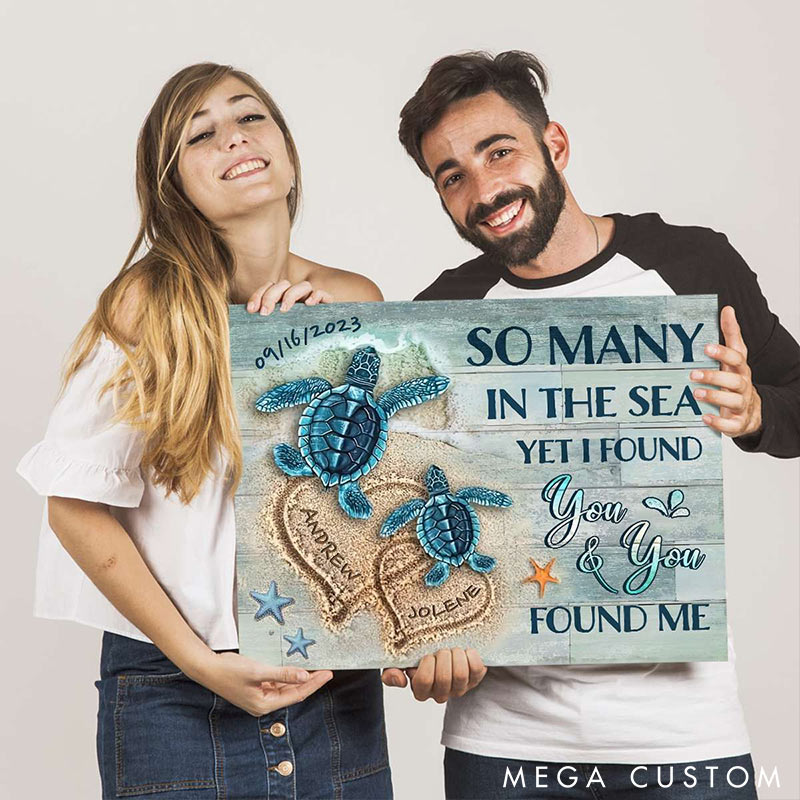 Personalized Couples Unique Custom Canvas Wall Art Beach and Turtles Valentine's Day Gifts for Couple Anniversary Gifts for Wife Husband
