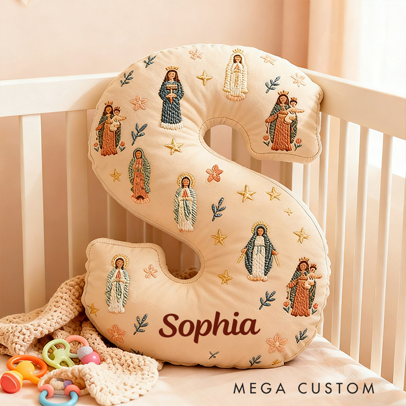 Personalized Virgin Mary Letter Pillow with Custom Name  Graphic 3D Print Pillow Home Decor Religious Gift Catholic Gift for Women