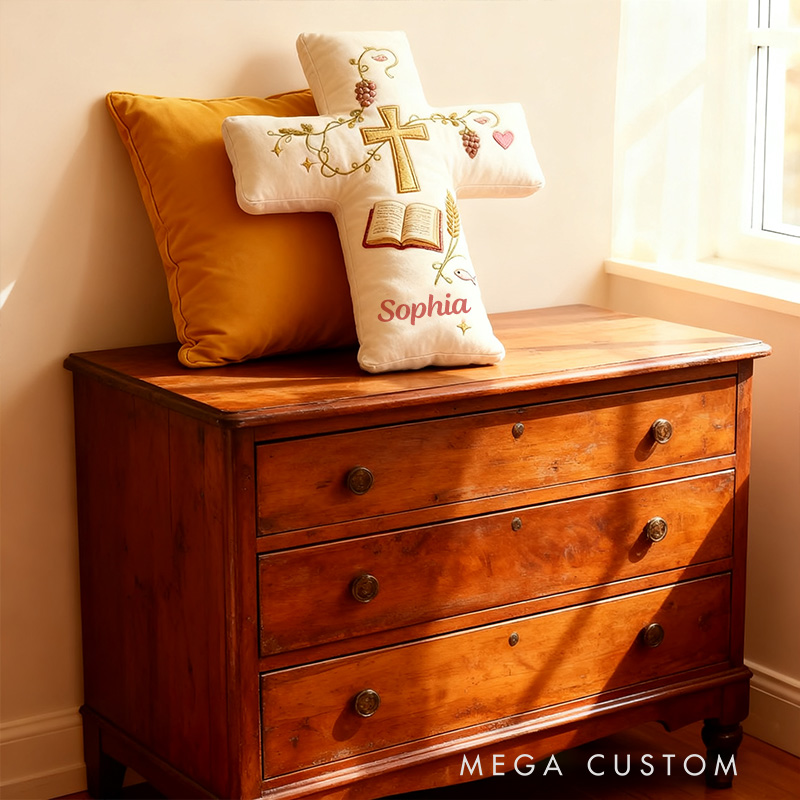 Personalized Bible Cross Pillow with Custom Name Home Decor Graphic 3D Print Pillow Religious Faith Gift for Christians Christmas Gift