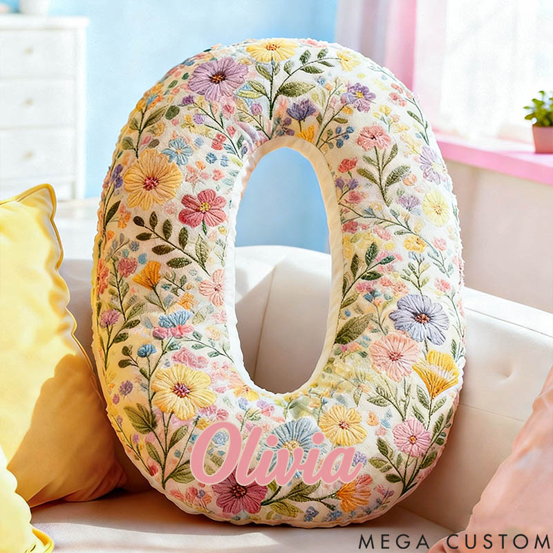Personalized Flower Girl Delicate Floral 26 Letters Pillow Custom Girl friend Name Graphic 3D Printed Cushion Christmas Valentine's Day Gift for Her