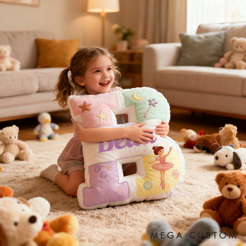 Personalized Graphic 3D Print Ballet Girl Letter Pillow with Your Name Soft Stuffed Toy for Kids Unique Decorative Cushion for Girls' Room