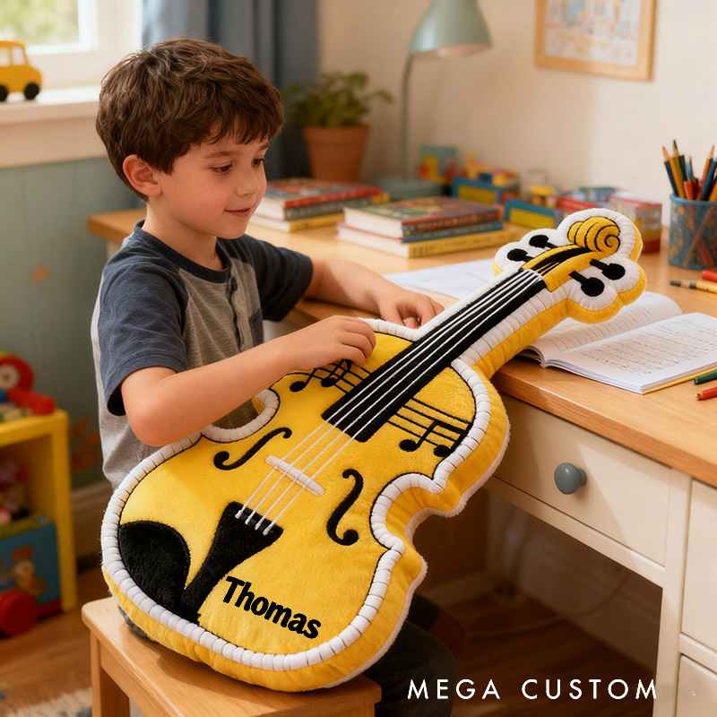 Personalized Graphic 3D Print Violin Pillow With Your Own Name Soft Stuffed Toy for Kids Music Lovers Unique Decorative Cushion for Room and Music Room