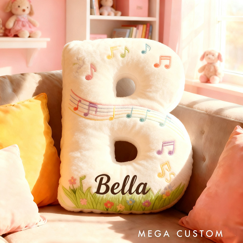 Personalized Graphic 3D Print Music Garden Pillow with Your Own Name Soft Stuffed Toy for Kids Music Lovers Unique Decorative Cushion for Girls' Room and Music Room