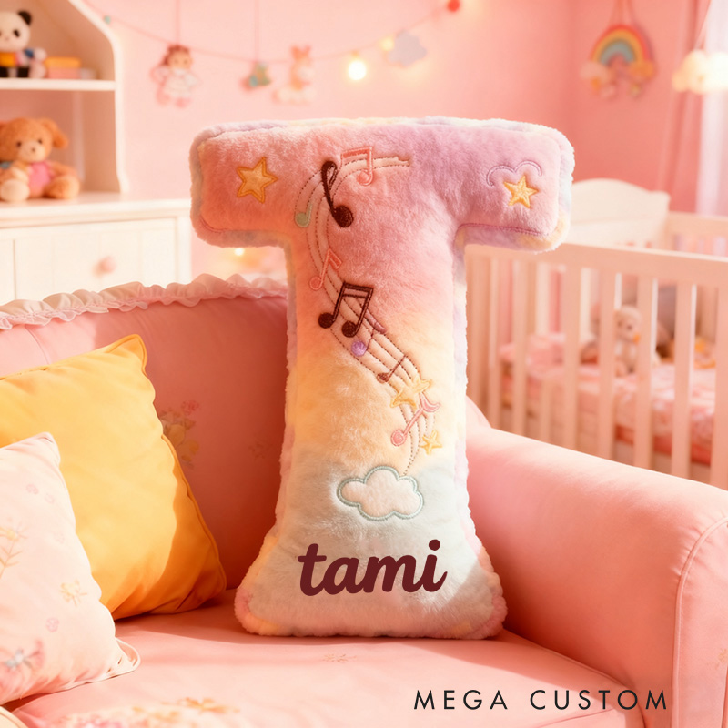 Personalized Graphic 3D Print Rainbow Notes Music Pillow with Your Own Name Soft Stuffed Toy for Kids Music Lovers Unique Decorative Cushion for Girls' Room and Music Room