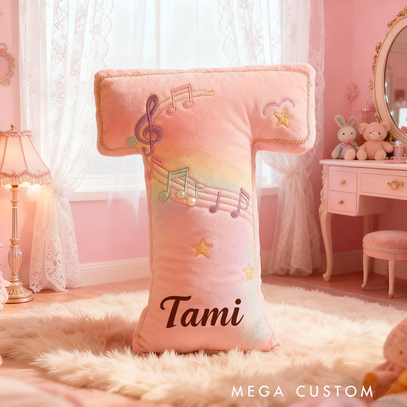 Personalized Graphic 3D Print Colorful Notes Music Pillow with Your Own Name Soft Stuffed Toy for Kids Music Lovers Decorative Cushion for Girls' Room and Music Room