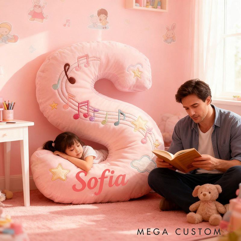 Personalized Graphic 3D Print Colorful Notes Pillow with Your Own Name Soft Stuffed Toy for Kids Music Lovers Decorative Cushion for Girls' Room and Music Room