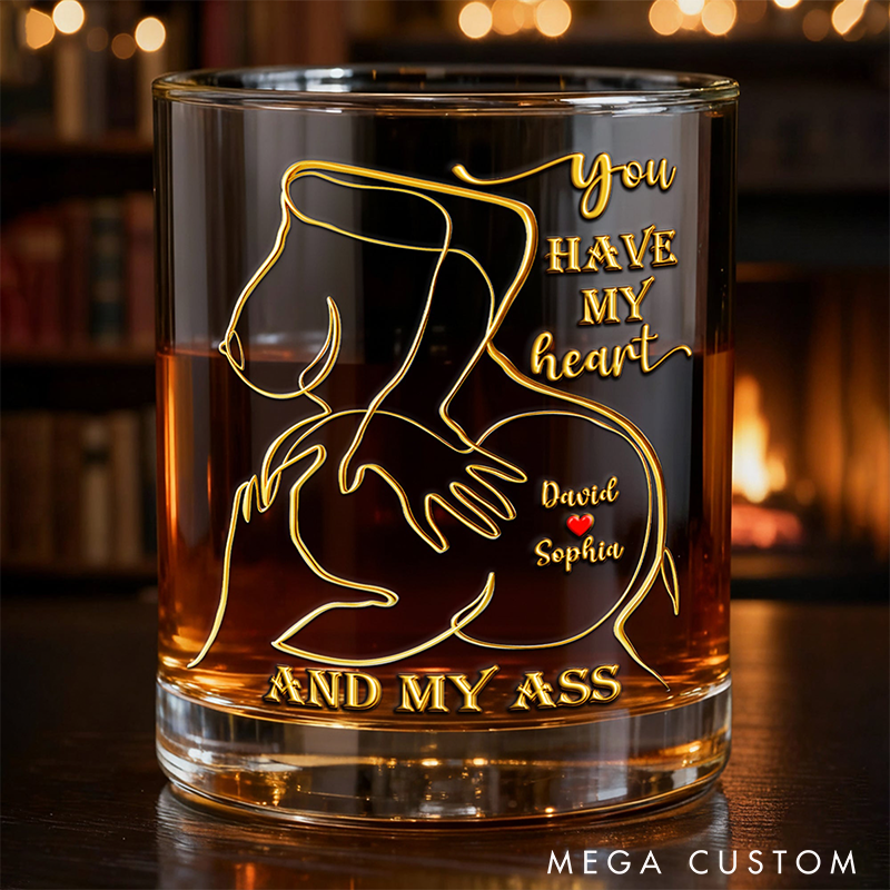 Personalized Spicy Love Round Couple  Whiskey Glass