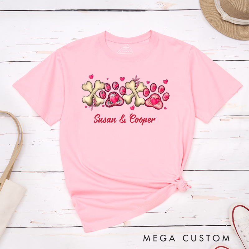 Personalized Pet Lover Valentine Pet Paw T-Shirt