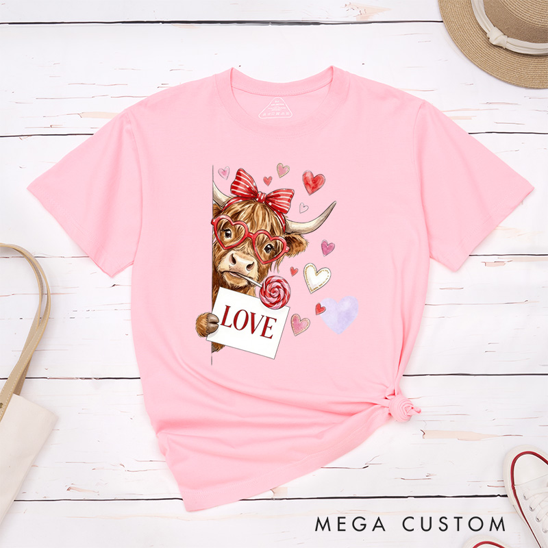 Personalized Pet Lover Funny Valentine Highland Cow T-Shirt