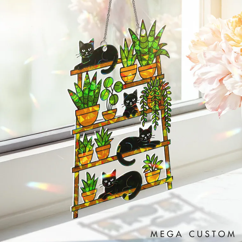 Personalized Cat Lover Cat and Plant Sun Catcher