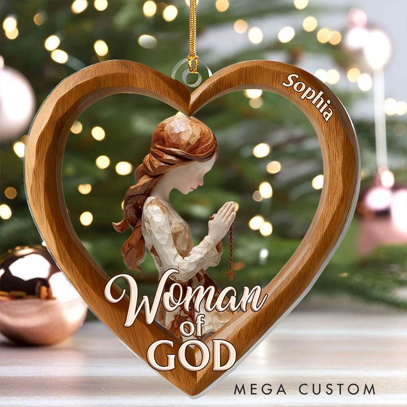 Personalized Woman Of God Heart Shape Acrylic Ornament with Custom Name Religious Gift Christian Gift for Women