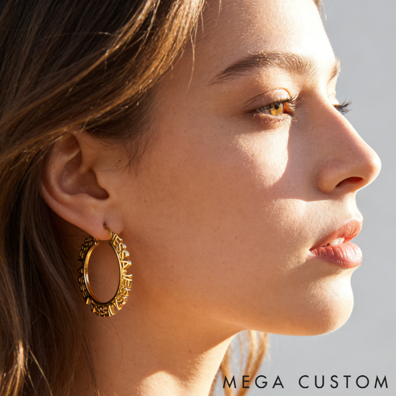 Personalized Custom Engraved Name Wrapped Large Hoop Earrings