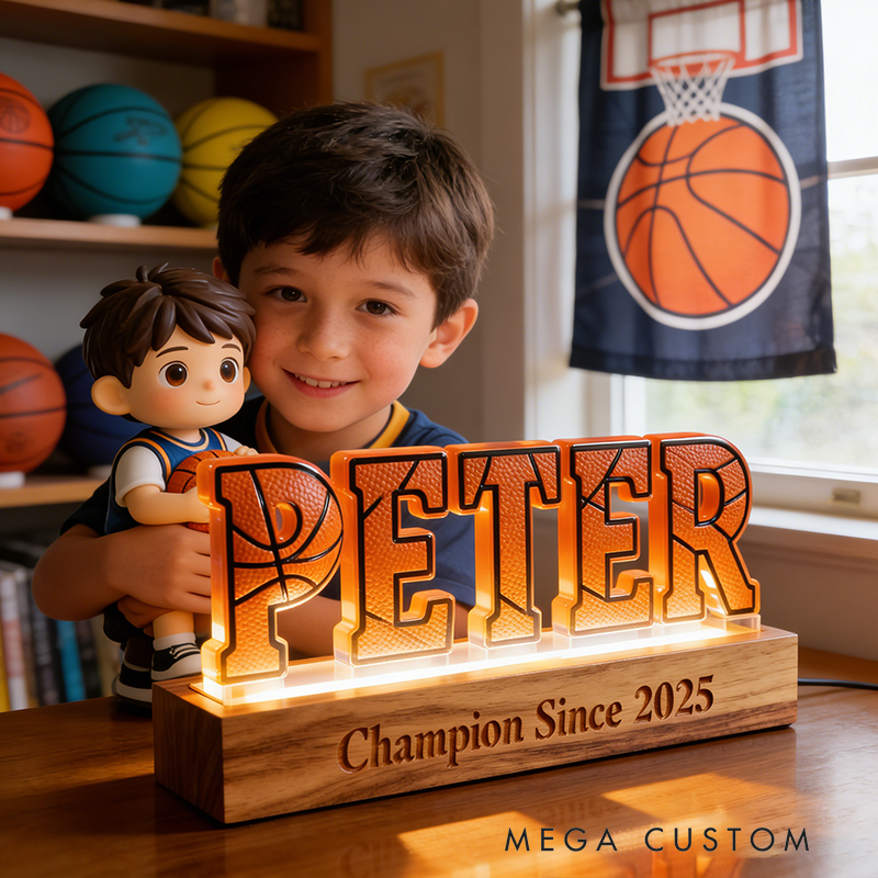 Personalized Basketball LED Night Lamp Custom Name Text Perfect Birthday Gift for Basketball Lovers