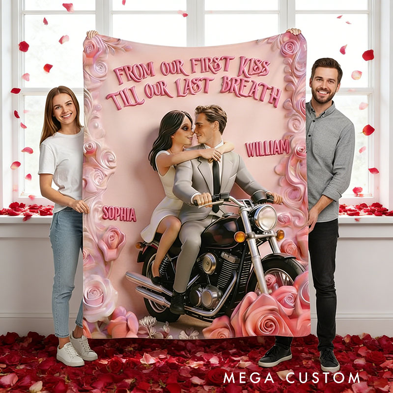 Personalized Roman Holiday Couple Blanket Flannel Blanket Movie Fan Blanket Customizable Photos and Names for Couple for Lover for Valentine's Day Anniversary