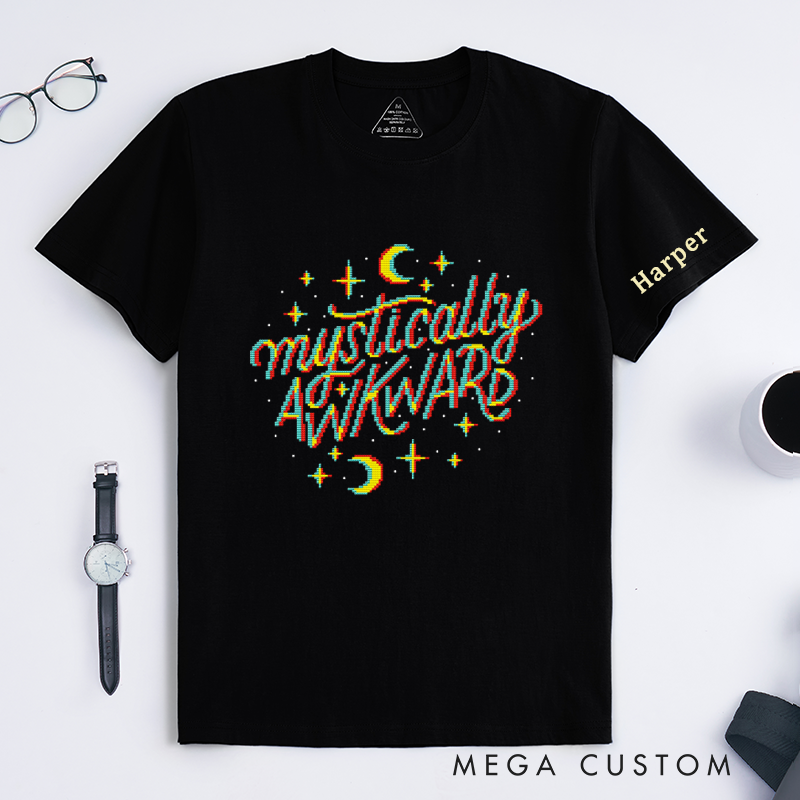 Personalized Mystically Unisex Classic T-Shirts Unique Retro Pixel Art Design Customizable Gift for Friends Astrology Lovers Quirky Fashion