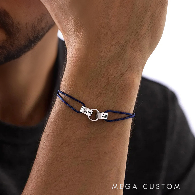 Personalised Mens Interlocking Bracelet Custom Family Name Bracelet for Men Dad Bracelet Adjustable Bracelet Christmas Gift for Him