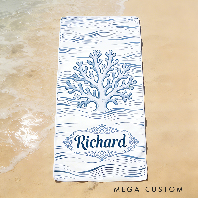Personalized Custom Ocean Animal Beach Towel - Personalized coral  Monogrammed Beach Towel for Kids & Adults, Quick-Dry Beach Pool Towel with Coastal Wave Design