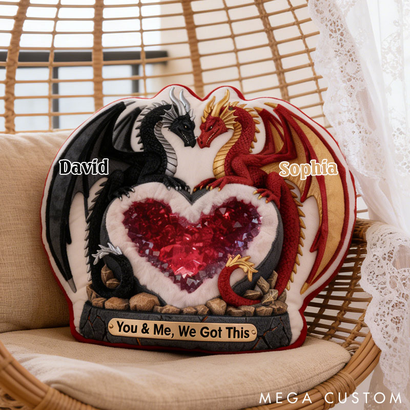 Personalized Fantasy Love Dragon Heart Pillow You & Me We Got This Dragon 3D Graphic Throw Pillow for Couple Anniversary Gift Valentines Gift