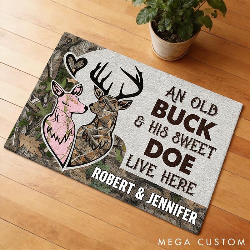 Personalized Deer Couple Doormat An Old Buck and His Sweet Doe Deer Camo Old Buck Sweet Doe Doormat with Name Couple Gift