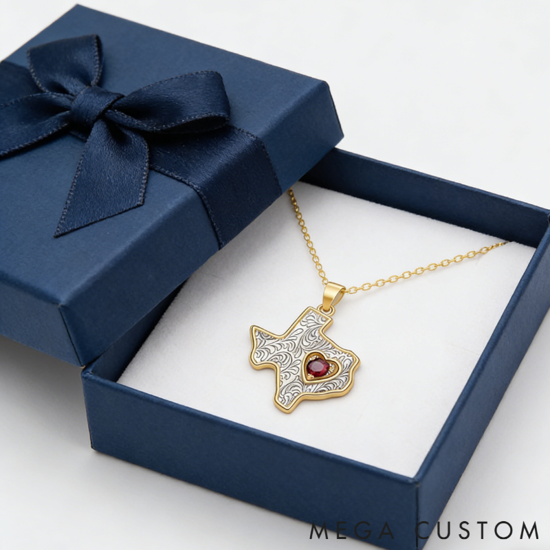 Personalized Sterling Silver Custom Home State Outline Name and Birthstone Necklace