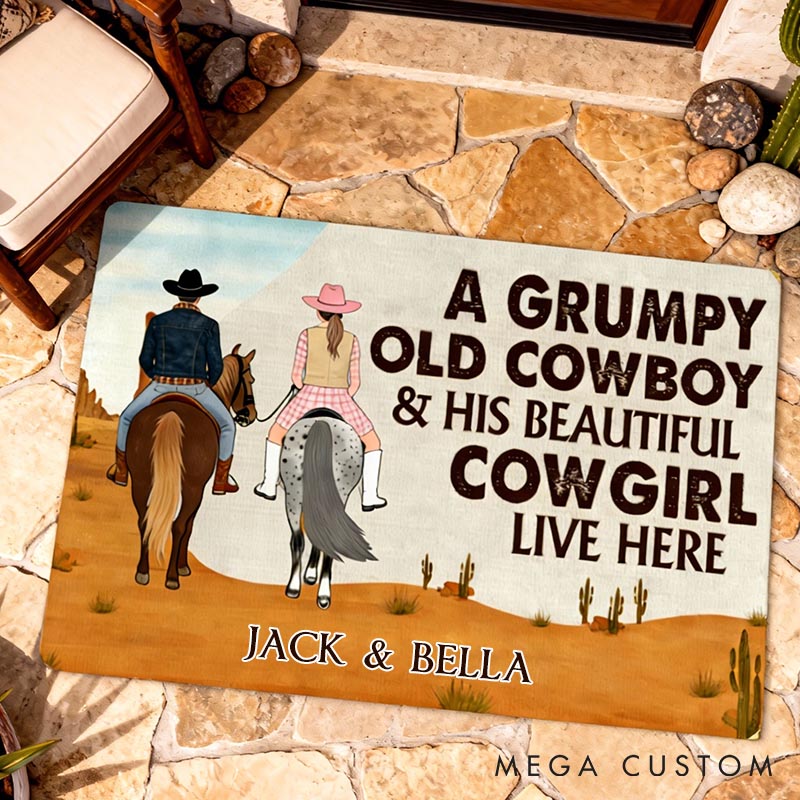 Personalized Cowboy and Cowgirl Doormat Farmhouse Decorative Mat Custom Funny Couple Western Cowboy Door Mat Grumpy Old Cowboy and His Cowgirl