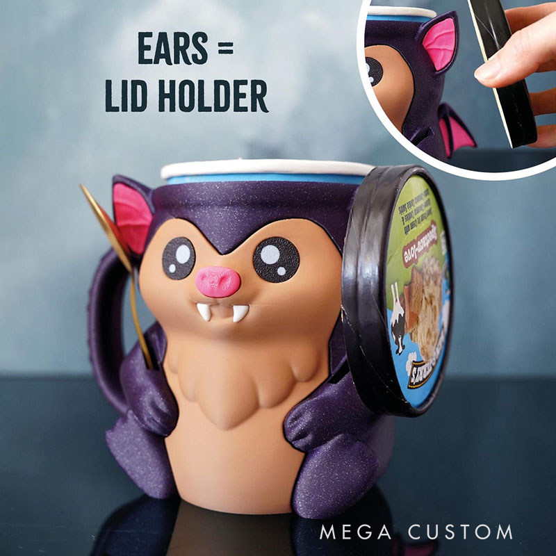 Bat Ice Cream Pint Holder 3D Printed with Spoon Slots & Snack Drawer