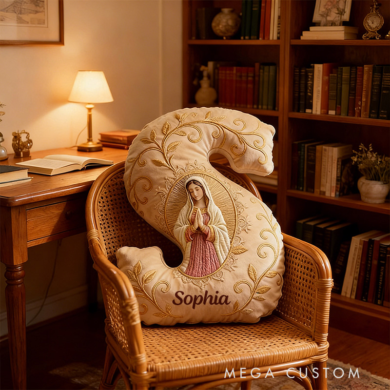 Personalized Believe Virgin Mary Letter Pillow with Custom Name Graphic 3D Print Pillow Home Decor Religious Gift Catholic Gift for Women