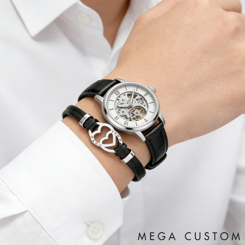 Personalized Stainless Steel Heart in Heart Leather Couple Bracelets with Custom Names for Lovers