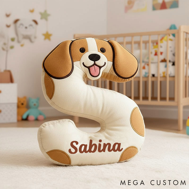 Personalized Dog Lover Letter Pillow with Custom Name Cartoon Pillow Graphic 3D Print