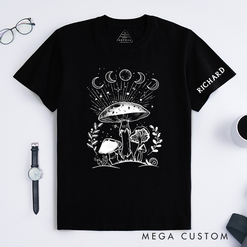 Personalized Mushroom Moon Phase Classic T-Shirt Custom Nature Psychic Gifts for Women Men Spiritual Nature Lover Birthday