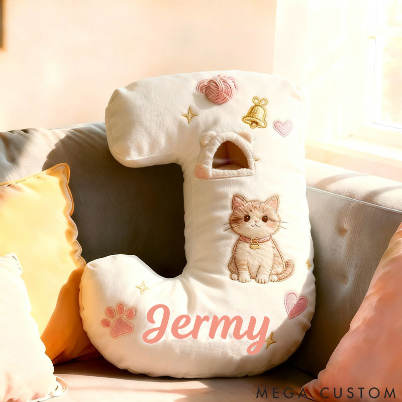 Personalized Cat Lover Cute Letter Pillow with Custom Name Pillow Graphic 3D Print