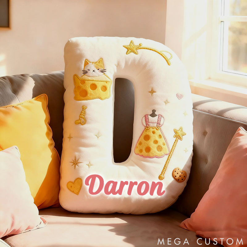 Personalized Cat Lover Cheese Letter Pillow with Custom Name Pillow for Kid Graphic 3D Print