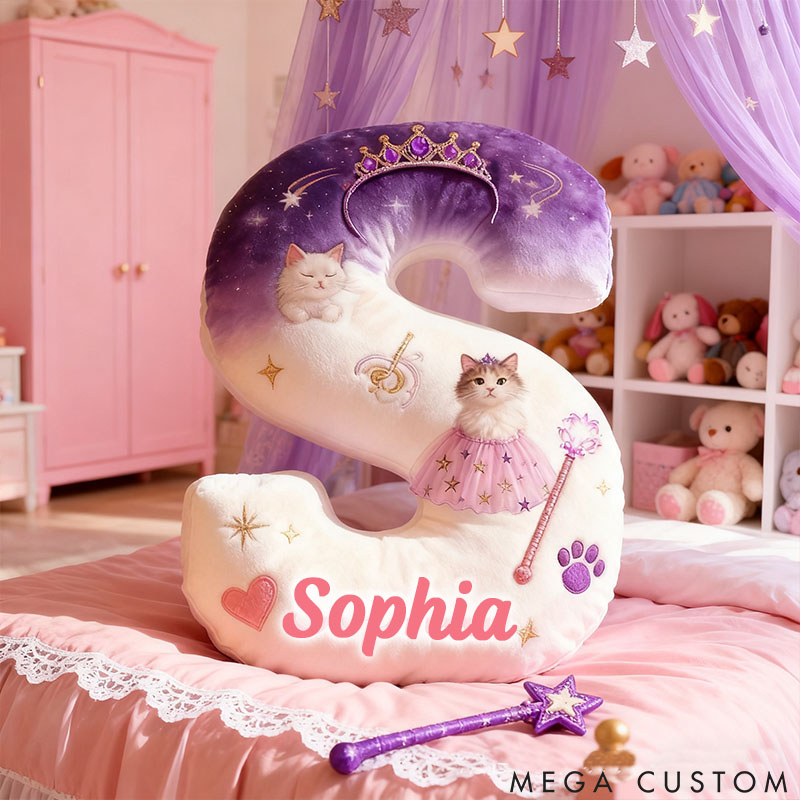 Personalized Cat Lover Princess Letter Pillow with Custom Name Pillow for Kid Graphic 3D Print