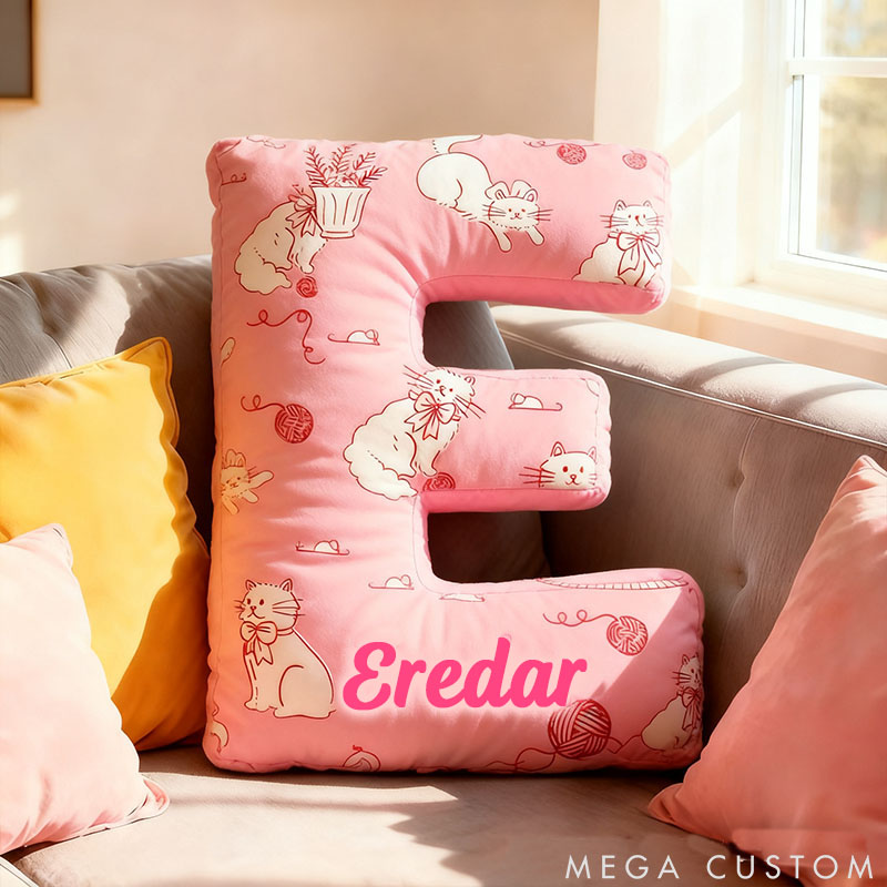Personalized Cat Lover Pink Letter Pillow with Custom Name Pillow for Kid Graphic 3D Print