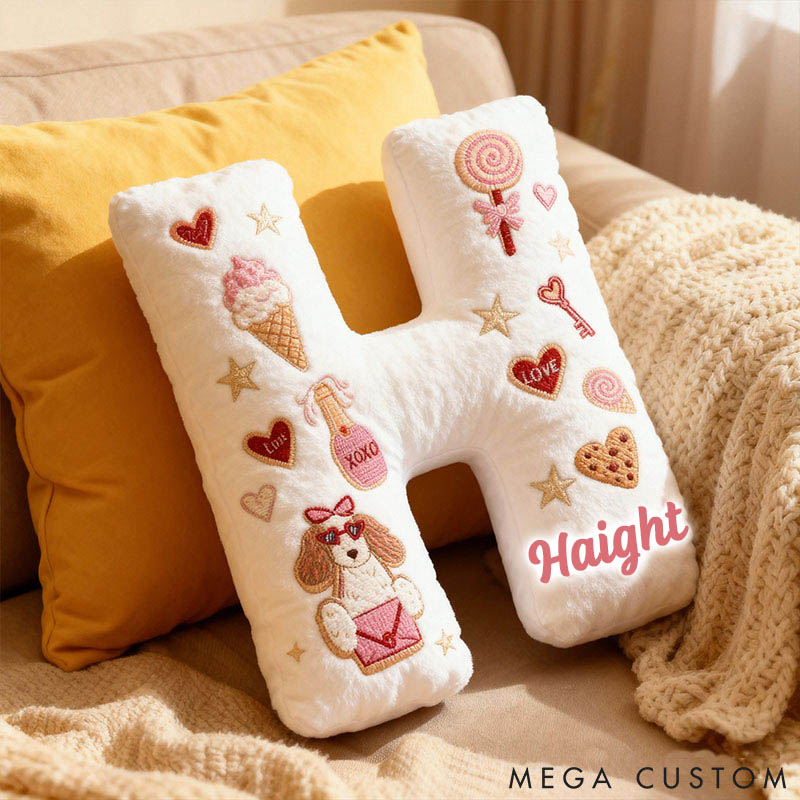 Personalized Dog Lover Love Letter Heart Couple Gift Letter Pillow with Custom Name Graphic 3D Print