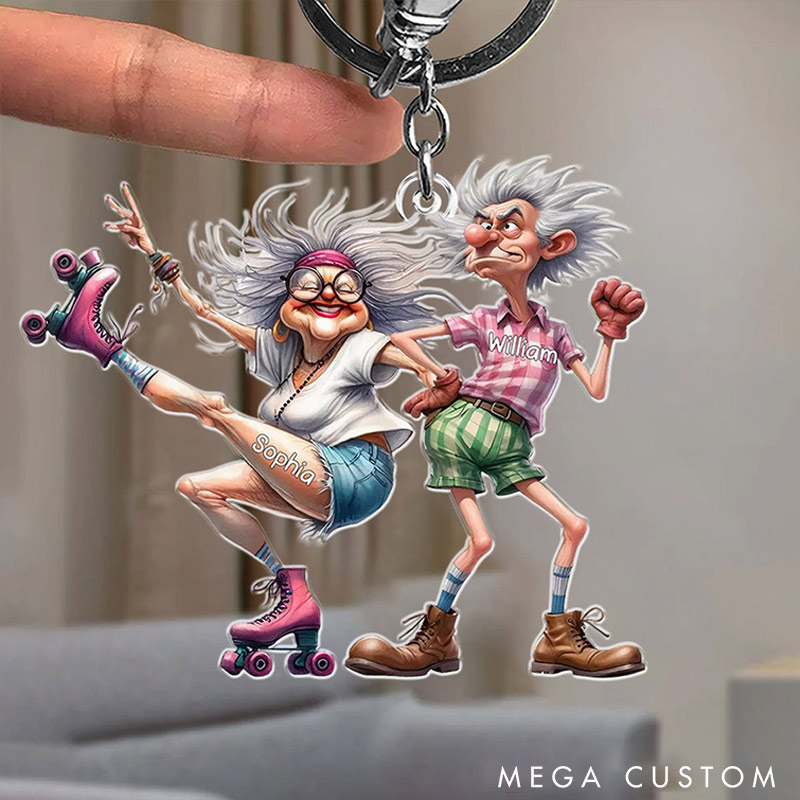 Personalized Quirky Funny Old Couple Elderly Couple Acrylic Keychain Romantic Gift for Wife Husband Valentine's Day Gift for Couple for Him Her